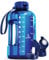 AQUAFIT Bouteille d'eau de 1,9 l avec marqueur de temps – Paille et couvercle à bec – Bouteille d'eau sans BPA avec poignée – Pichet pour salle de sport (bleu, 1,9 l)