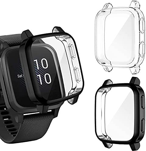 SeNool Coque Compatible pour Garmin Venu Sq/Music, Protection TPU Contre la Rayure, Protection d'Écran et Cadre Totale (Noir + Clair)