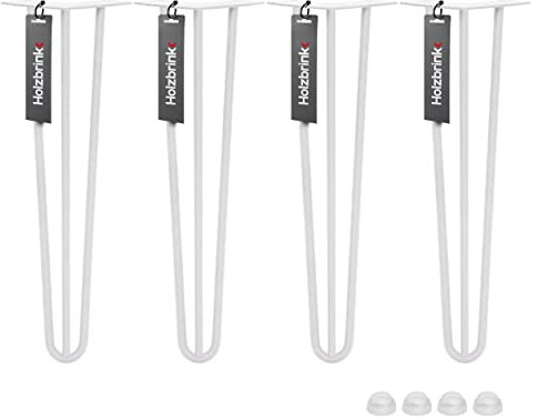 HOLZBRINK 4X Pied de Table en Acier Hairpin, Triple Barre, Pied de Meuble Épingle, Hauteur : 25 cm, Couleur : Blanc Signalisation, HLT-13A-25-9016