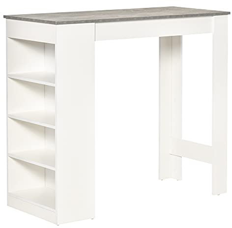HOMCOM Bartisch Küchentisch mit 4 Ablagen Bistrotisch Tischplatte mit Zementoptik Tresentisch Stehtisch für Restaurant Küche Wohnzimmer Weiß+Grau 115 x 50 x 102,7 cm