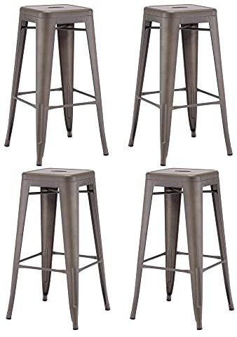 Duhome Barhocker Eisen Barstühle 4er Set, Sitzhöhe 76cm Tresenhocker, Stapelbar Metall Bistrohocker mit Fußstütze im Industry Design, Metallic Braun