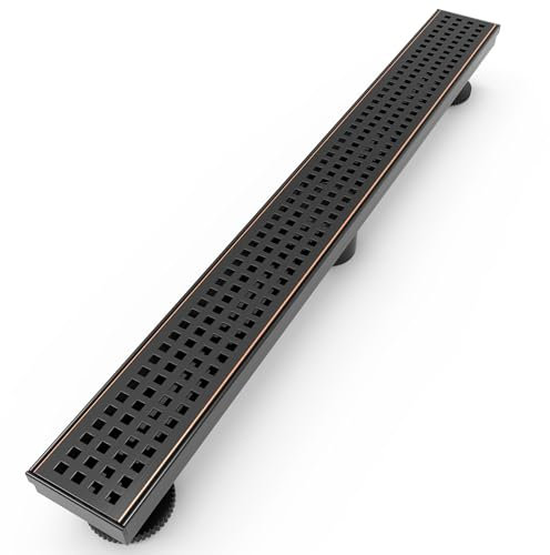 WEBANG Sifone da pavimento rettangolare per doccia lineare in bronzo da 61 cm con accessori, griglia rimovibile in acciaio inox SUS304 certificato CUPC, bronzo oliato