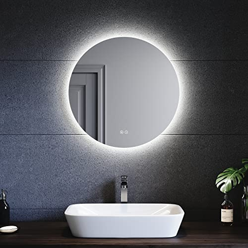 SONNI Espejo Baño con Luz Regulable 3 Colores Antivaho 60x60 cm Espejo Baño LED Redondo Pared con Interruptor Táctil IP65