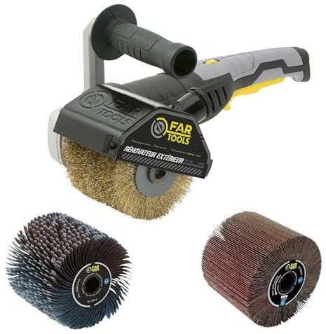 Fartools REX120C Rénovateur extérieur 1300W, Brosse laiton 120X100MM + 110868 Brosse à Lamelles pour Rénovateur + 110869 Brosse à lanières abrasives Ø120mm-L 100mm