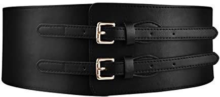 Tinsellns Wide Corset Elastic Waist Belt, Stretchy Corset Cinch Belt Women Retro Cinch Wide Waist Belt, High Waist Leather PU Cinch Waistband Belts For Dresses, 31.5 * 3.9in
