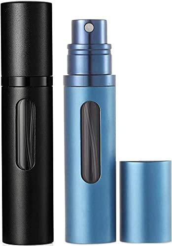 Perfume Atomiser Refillable Perfume Bottle for Travel, Leaking Proof Mini Empty Perfume Spray Bottle for Women and Men, 8ml - Matte Black & Blue