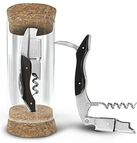 EKVALLY NAUTI Kellnermesser Holz - Profi Korkenzieher aus Edelstahl - Weinöffner in Gastronomie Qualität mit Flaschenöffner & Folienschneider - stylischer Weinöffner - Sommeliermesser