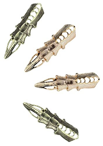 Beaupretty 4pcs Creative Metal Finger Joint Rings, Bendable Alloy Decorative Knuckle Rings Set in Gold and Antique Copper, Safe for Halloween Cosplay and Daily Wear