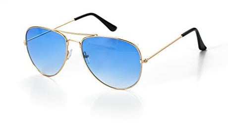 Komonee Pilot Style Blue Lens Sunglasses Set With Cloth Soft Case and Cleaning Cloth Designer Unisex Mens Womens UV400 Protection Classic Shades