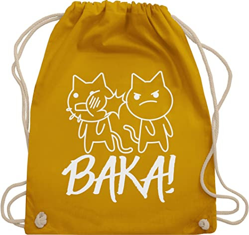 Shirtracer Turnbeutel Rucksack - Anime Geschenke - Baka! mit Katzen - weiß - Unisize - Senfgelb - turnen beutel turn tasche kordelzugbeutel baumwolle kordel kinder stoff einfarbig baumwoll