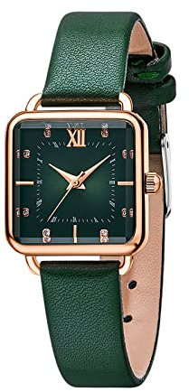 SURVAN WatchDesigner Uhr Damen Quadratisch Armbanduhr Vintage Stil Leder Armband Retro Minimalistisch Zifferblatt Diamant Römisch Ziffer Elegan Leicht und Bequem Wasserdicht