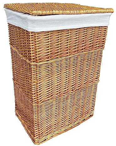 Arthur Cameron - Rectangular Wicker Laundry Basket with Lid & Removable Washable Cotton Lining - Laundry Hamper, Laundry Bin, Washing Basket with Lid (Large, Natural)