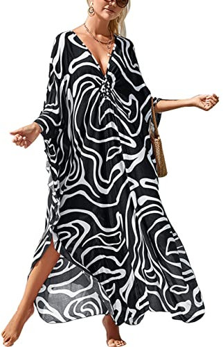 ZaisuiFun Caftan Femme Robe Plage Grande Taille Longue Kaftan Maxi Ete Djellaba Boubou Cache Maillot Bain Tunique Bohème Boho Cover Up