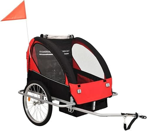 HACSYP Fahrrad-Kinderanhänger, sportliches Outdoor-Erholungsradfahren, Fahrradanhänger, 2-in-1-Kinderwagen, schwarz und rot, for Reisen und Aufbewahrung