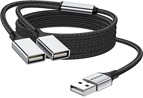 MOGOOD USB Splitter, 1 in 2 out Adapter, Dual USB 2.0, Power Cord Extension, Data Transfer, Compatible with Laptop/Mac