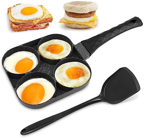 Lam-lord 4-Cup Non-Stick Egg Frying Pan, Aluminum, 4 Holes, With Spatula, For Egg, Pancake, Omelette, Burgers