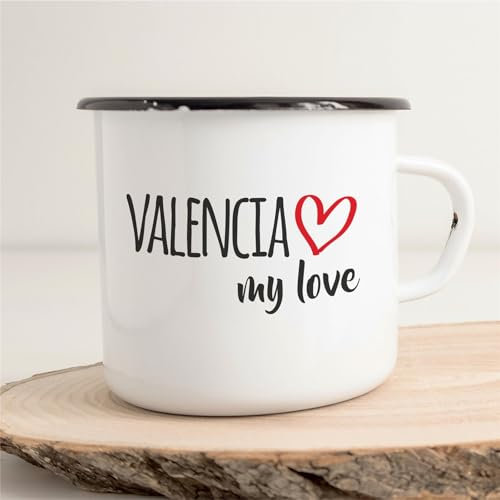 Huuraa Emaille Tasse Valencia my love Geschenk Kaffeebecher Vintage 300ml Valencia Geschenkidee