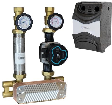 ENVIRON- Trennsystem Pumpengruppe mit Plattenwärmetauscher 20 Platten 23kW, Hocheffizienzpumpe und Wandhalterung | DN25 Umwälzpumpe Heizung Pumpe (Verbaute Pumpe: Environ Ecostar 25/7.5 180mm)