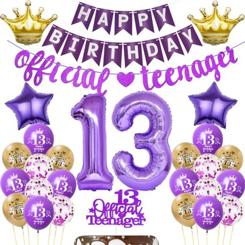 Ohaoduo Lila Offizielle Teenager 13. Geburtstag Dekoration Lila Luftballon 13. Geburtstag Mädchen 13. Geburtstagsdeko Luftballons Gold Geburtstagsdeko 13 Jahr Mädchen 13 Jahr Party Deko
