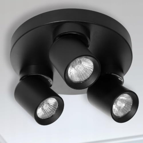 Miratic Luminaria de Pared y Techo - Aplique Pared Interior - GU10 Sustituible máx. 12 W (Bombilla no incluida) IP20 (base circular - 3 cabezas, Negro)