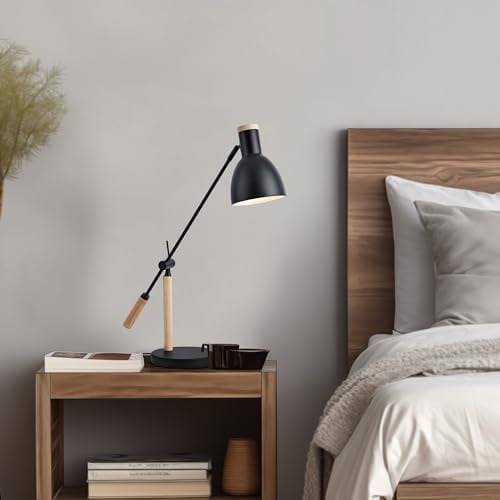 lux.pro Nachttischlampe Watford Schreibtischlampe neigbar Tischleuchte E27 Metall Holz Schwarz/Holzfarben