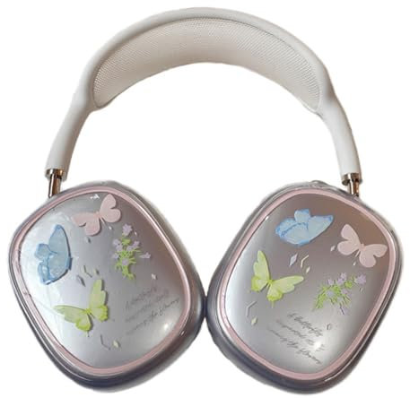 PLXBYC Niedliche schöne Schmetterlings-Schutzhülle für AirPods Max Kopfhörer, transparent, weiche TPU-Hülle, kratzfest, transparent, Zubehör, Ultra-Schutzhülle für AirPods Max (Mint)