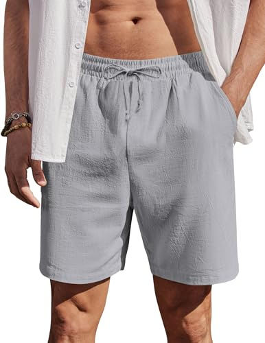 COOFANDY Shorts pour Homme Décontracté en Coton d'été Pantalon Court avec élastique Chino Shorts de Plage avec Poches Gris Lune L