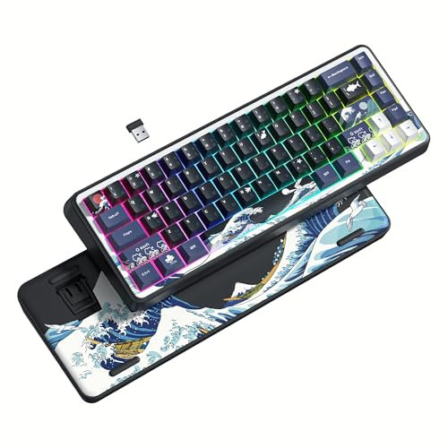 Womier WK60 60% Tastiera Meccanica Senza Fili Da Gioco Tastiera Kanagawa Giunto Hot Swap Retroilluminato RGB per Bluetooth/2.4GHz/USB-C, PBT Coperchio Chiave Interruttore