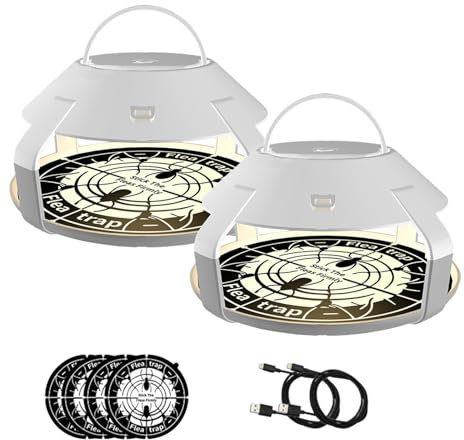 2 Stück Flohfalle für Wohnung, Flohlichtfalle Eingebaute Glühbirne, Falle für Flöhe mit Schalter und 4 Klebescheiben, Floh Läuse Testsieger Flohlampenfallen für Wohnung Zuhause Geruchlos Ungiftig