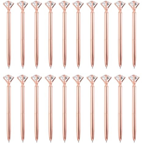 PATIKIL Retractable Diamond Ballpoint Pens Bulk 50pcs Metal Black Ink Stamping Writing Pens for Wedding, Office, Rose Gold