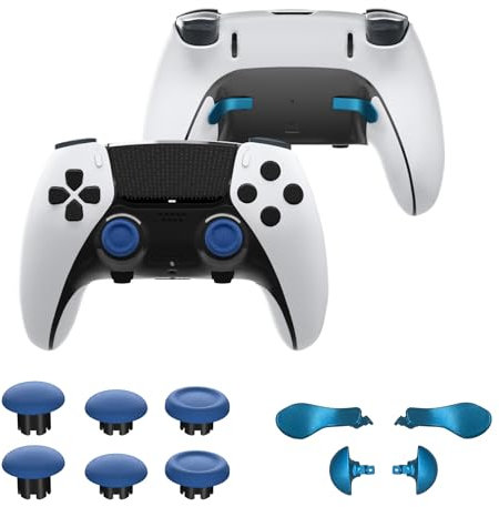 CHARM FOCUS Replacement Kit Thumbsticks & Back Paddles for PS5 Edge Controller, Analog Thumb Sticks Caps Interchangeable for PS5 Dual Sense Edge Stick Module, 6 Joysticks, 4 Back Buttons, Blue