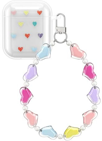 kwmobile Custodia Cuffie Wireless In Ear Compatibile con Apple Airpods 1 & 2 Case - Cover Auricolari - Braccialetto Kawaii Porta Cuffiette - trasparente/multicolore