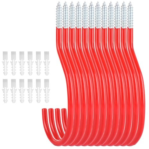 ASelected 12 Pcs Bike Hook 6 in Heavy Duty Bike Hook Wall Mount Screw Ceiling Hooks for Garage Red Bicycle Storage Hooks