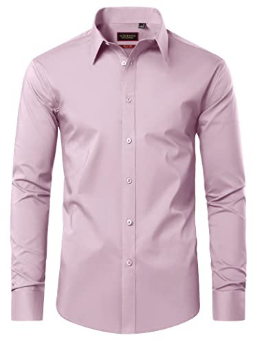 DEMEANOR Chemises habillées pour homme à manches longues en coton sans repassage pour homme, rose bébé, XXL