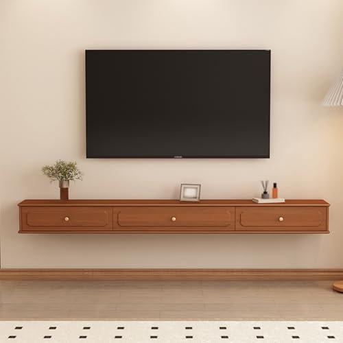 Mobile TV sospeso a Parete, Moderno Mobile TV sospeso in Legno massello con cassetti, Centro di intrattenimento, Console multimediale, Mobile TV sospeso con Ante a ribalta, Mobile TV per SOG