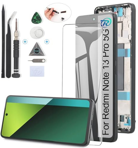 RongZy Écran Tactile LCD Compatible avec Xiaomi Redmi Note 13 Pro 5G De Remplacement LCD Tactile Vitre pour Redmi Note 13 Pro 5G avec Kit D'outils de Réparation(6.67,Noir avec Cadre)