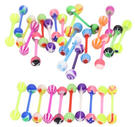 WBZOWRB Piercing langue en Plastique pour la Langue avec Boules Variées, Percing a La Langue - Ravivant votre Look avec des Perçages de Langue Uniques, 30 pièce