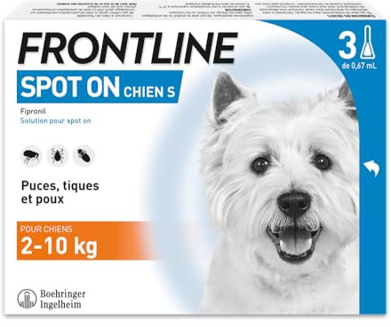 FRONTLINE Spot-on - Chiens de 2 à 10kg, 3 Pipettes de 0.67ml
