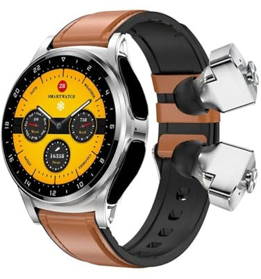 Ethelred Smart Watch GT66 TWS 2 in 1 Earbuds Wireless Headset Women Bluetooth Call Heart Rate Tracker Earphones Smartwatch (Brown Leather)