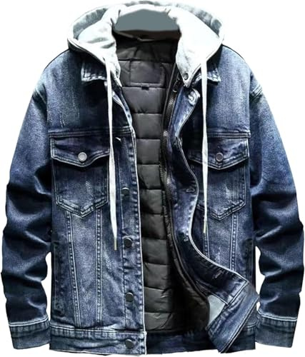 Goolecrimp Dicke warme Jeansjacken mit Kapuze für Herren Modische schlanke Trendige Jeansjacken mit Kapuze für den Winter Jeansjacke für Outdoor Sport und Arbeit