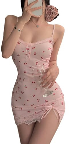 MIZSPISE Nachthemd Damen Sexy Blumen Babydoll Kleid Kurz Nachtwäsche | Elegant Sommer Lässig Negligee mit Schlitz Bodycon Lingerie Frauen Dress Nachtkleid Verstellbare Träger