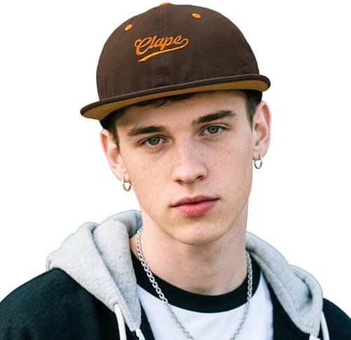 CLAPE Basecap Herren Damen Snapback Cap Flache Krempe Baseball Cap Baumwolle Sonnen Schutz Kappe Verstellbar Braun Brown BSAP2546