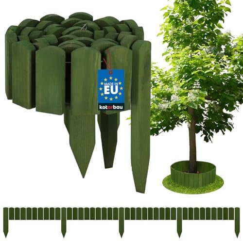 KOTARBAU® Beeteinfassung 200 x 10 cm, Rollborder aus Holz, Rasenkante | Flexible Beetumrandung, Beet Zaun, Abgrenzung für Blumenbeete, Mini Steckzaun, Garten Deko, Kiefernholz, Grün