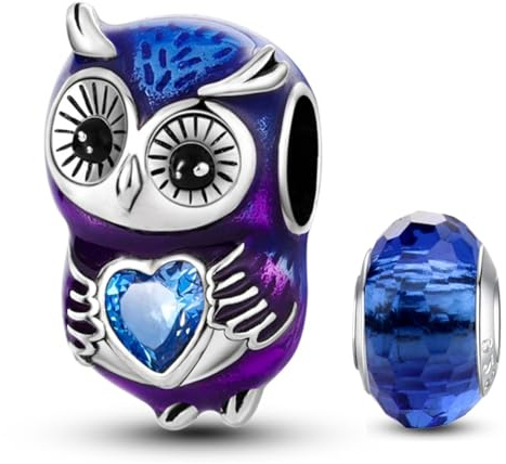 HappyStar charm anhänger silber 925 Eule Chamäleon Insekten blumen Charme Bead Charms für Damen Kompatibel Armbänder Halsketten(Mit einer Space Bead)