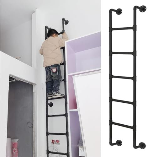 Metal Loft Bed Ladder Wall-Mounted Basement Window Exit Ladder Attic Stairway Escape Ladder Emergency Window Well Escape Ladder for Safe Exit