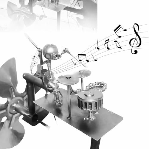Handmade Metal Guitarist Windmill, Metal Art Musician Figurine Wind Mill, Percussionist and Musician Kinetic Spinners, for Garden, Yard, Lawn, Patio, Unique Art Gift for Music Lovers (Silver)