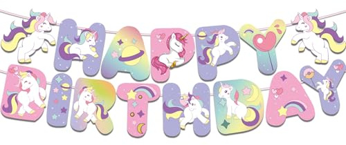 Ovanda Einhorn Happy Birthday Banner, Girlande Geburtstag Einhorn, Einhorns Geburtstagsdeko Girlande Mädchen, Einhorns Party Deko,Geburtstagsgirlande Kinder,Geburtstagsdeko Mädchen,Buchstabengirlanden