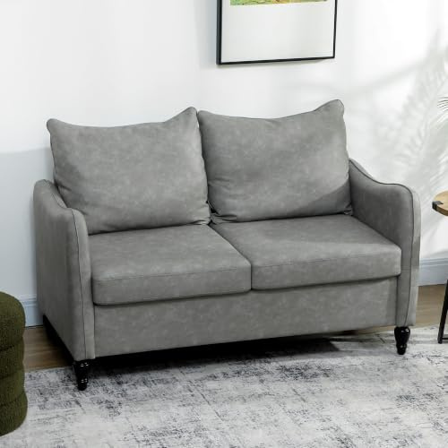HOMCOM 2 Seater Sofa Modern Small Sofa with Solid Wood Legs Bedroom Grey