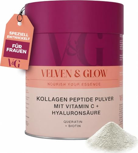 Colageno Hidrolizado Puro Peptidos con Acido Hialuronico Vitamina C | Con Biotina y Queratina. Alta Absorcion, Sin Sabor y Apoyo para Piel, Cabello, Uñas y Articulaciones. 330g en Polvo. Velven