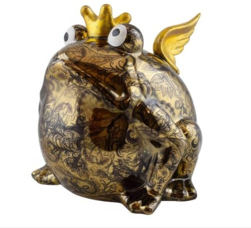 netproshop Spardose Frosch Freddy mit Flügeln braun & Gold Keramik Pomme Pidou Größe M ca. 15 x 16,5 x H 16,5 cm